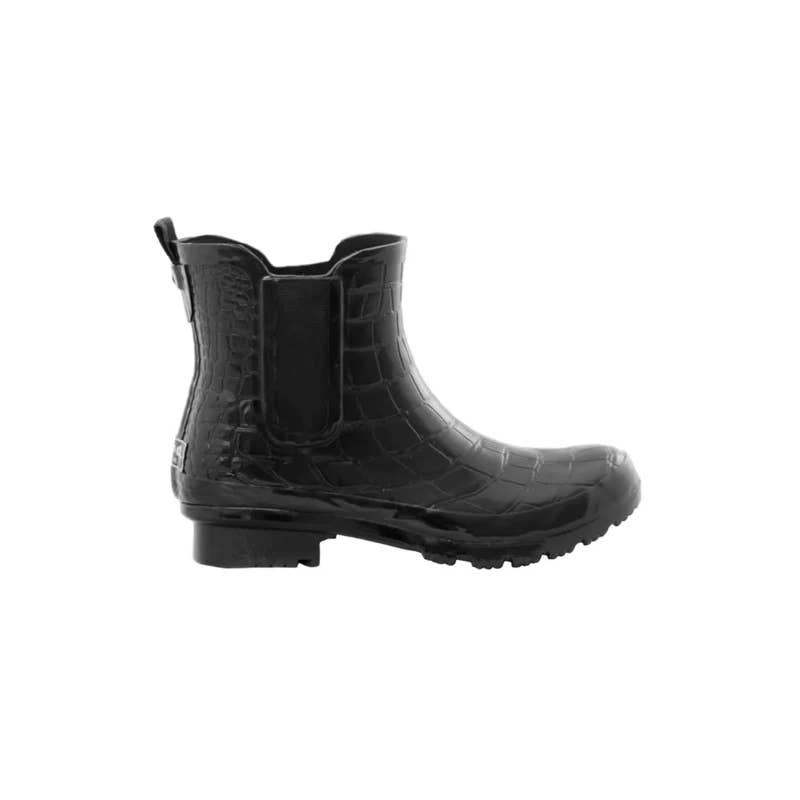 CHELSEA BLACK CROC EMBOSS WOMEN'S ANKLE RAIN BOOTS