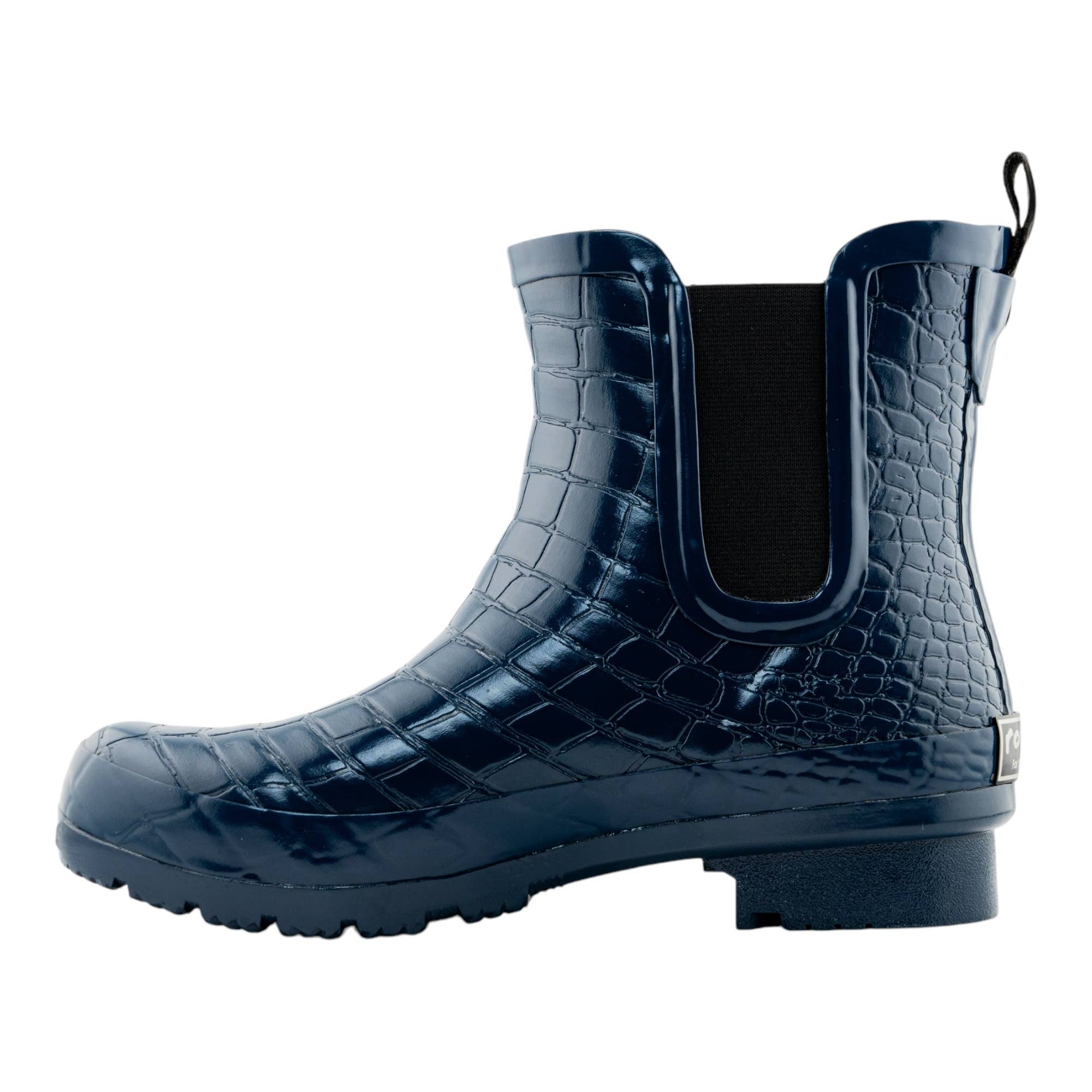 CHELSEA NAVY CROC EMBOSS WOMEN'S ANKLE RAIN BOOTS