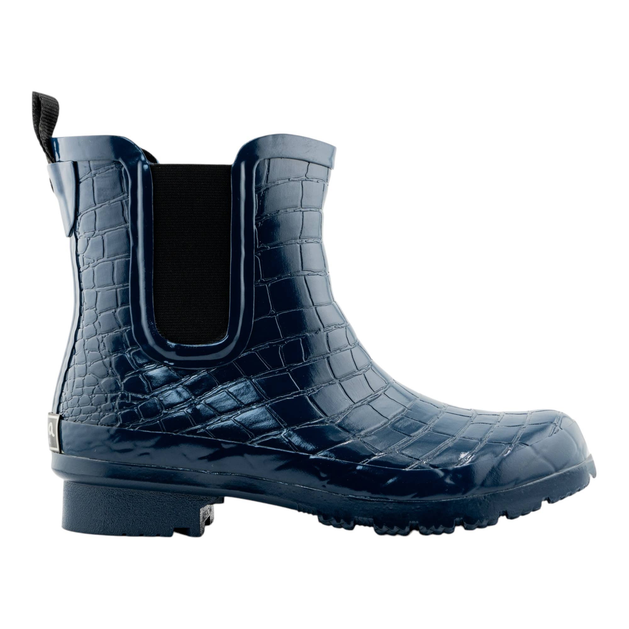 CHELSEA NAVY CROC EMBOSS WOMEN'S ANKLE RAIN BOOTS
