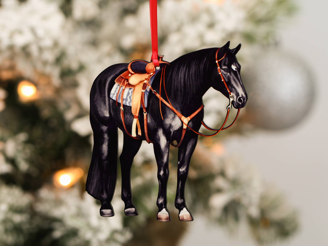 Black Western Ranch Horse Ornament - Quarter Horse Christmas