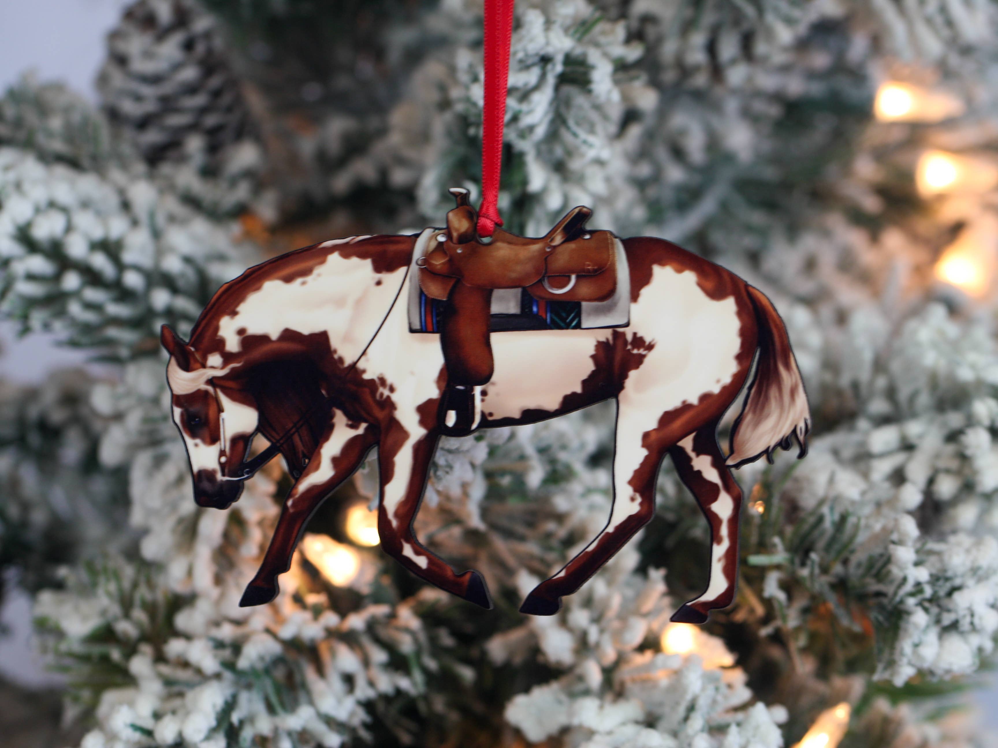 Chestnut Overo Western Riding Ranch Horse Christmas Ornament