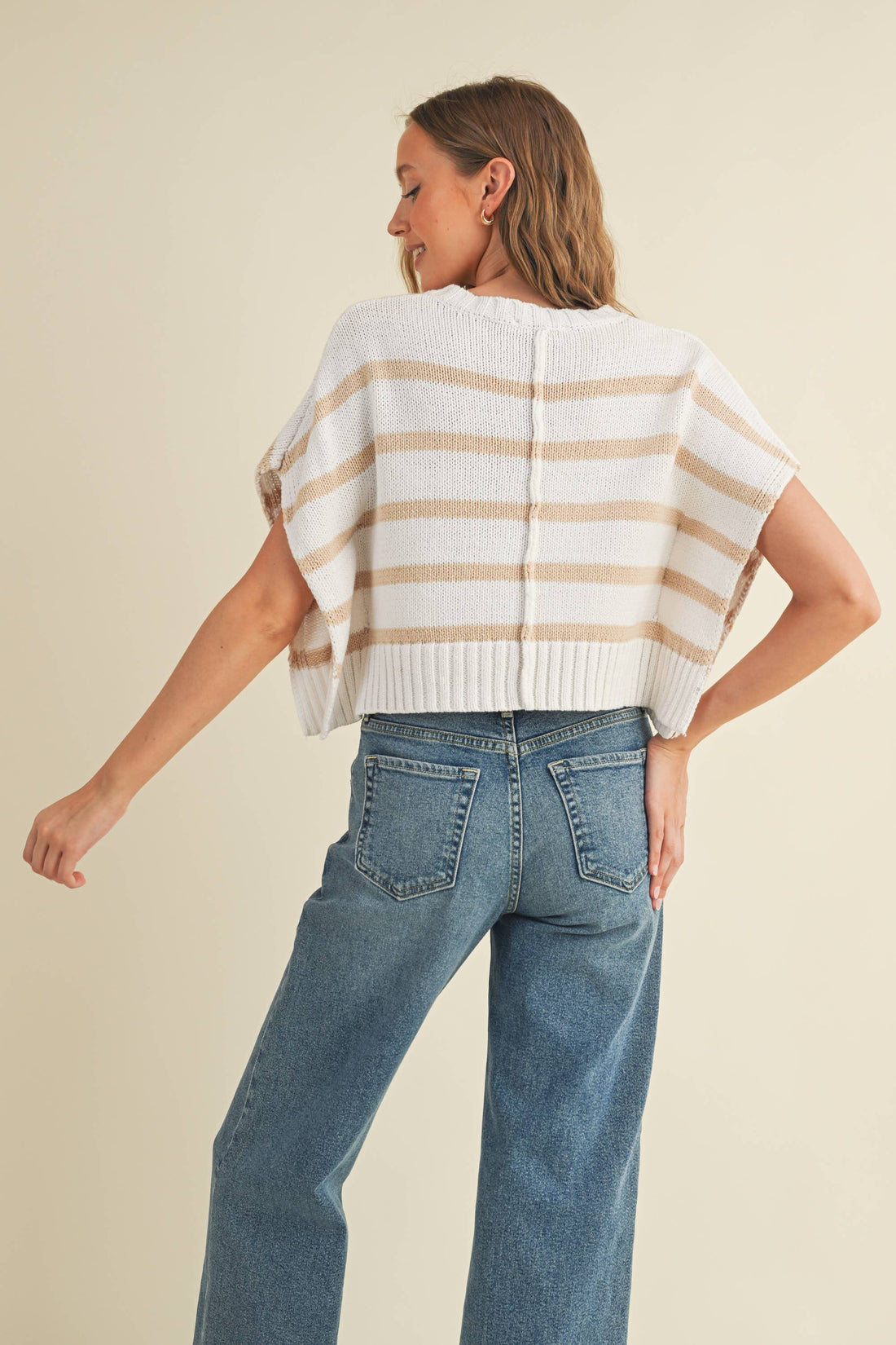 CSW13591 - STRIPED KNIT CROPPED SWEATER VEST