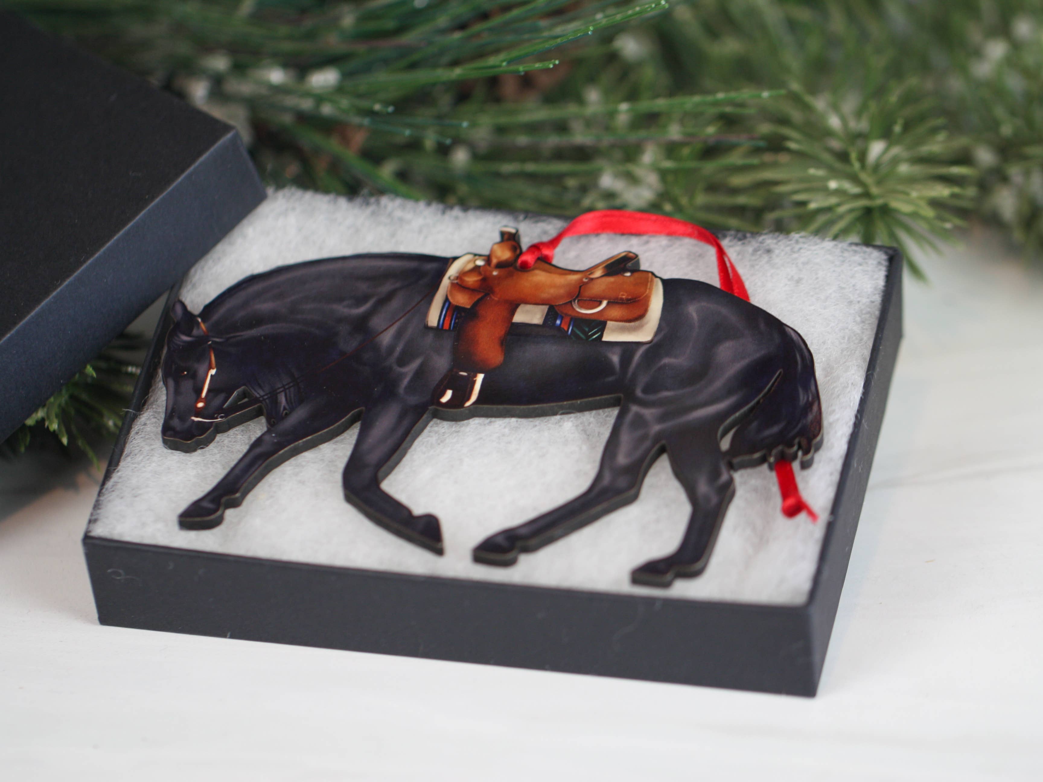 Black Western Riding Quarter Horse Ranch Christmas Ornaments