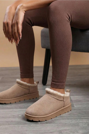 Camel Suede Faux Fur Lined low cut Boots - Cowgirl Charm
