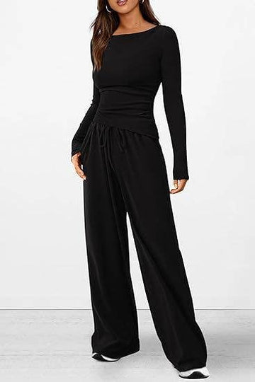 Comfy Plain Color Blouse Pants Lounge Set