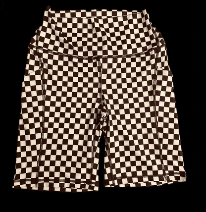 Rodeo Hippie checkered biker shorts in black and white, activewear with a stylish checkered pattern and fitted design.