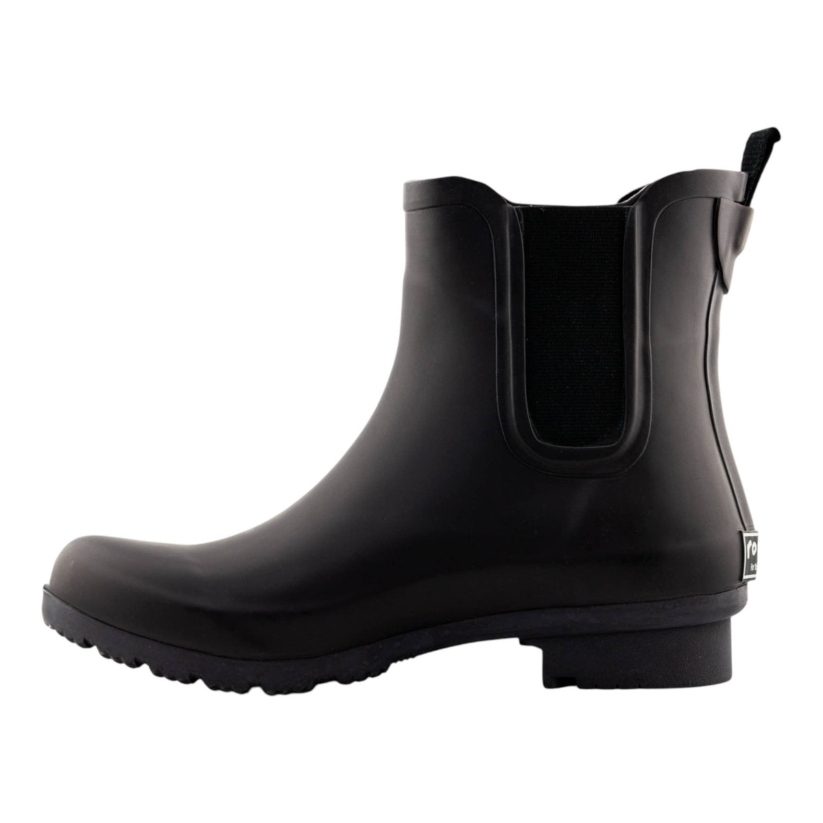Roma Boots Chelsea matte eggplant women's ankle rain boots, stylish waterproof shoes with slip-on design and durable rubber soles.