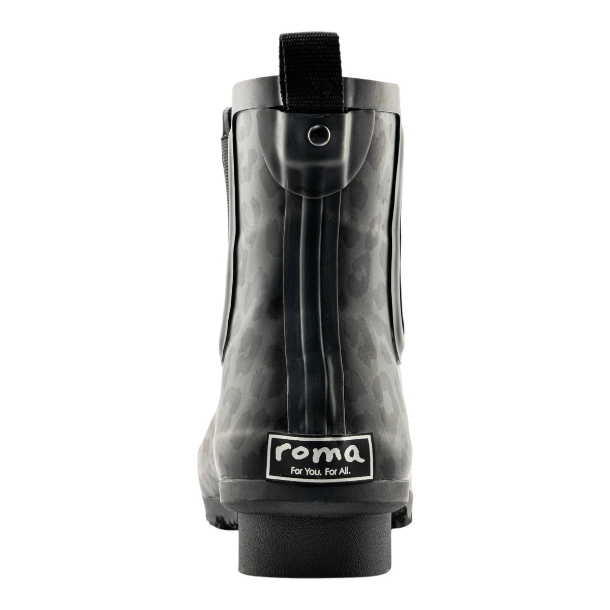 Roma Boots Chelsea Matte Leopard women's rain boots showing a stylish leopard print design and classic Chelsea boot silhouette.
