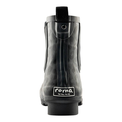 Roma Boots Chelsea Matte Leopard women's rain boots showing a stylish leopard print design and classic Chelsea boot silhouette.