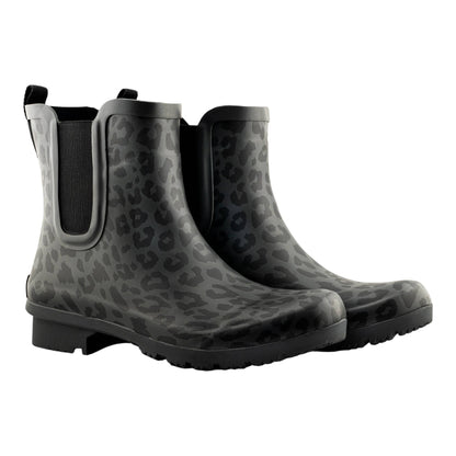 Roma Boots Chelsea Matte Leopard women's rain boots with a stylish leopard print and matte finish, perfect for wet weather.