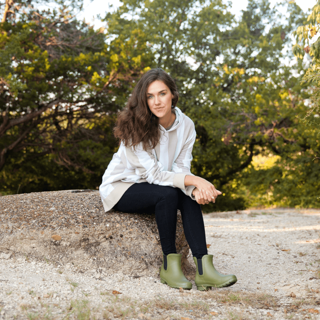 Roma Boots Chelsea matte olive women's ankle rain boots, waterproof footwear with a sleek matte finish and comfortable fit.