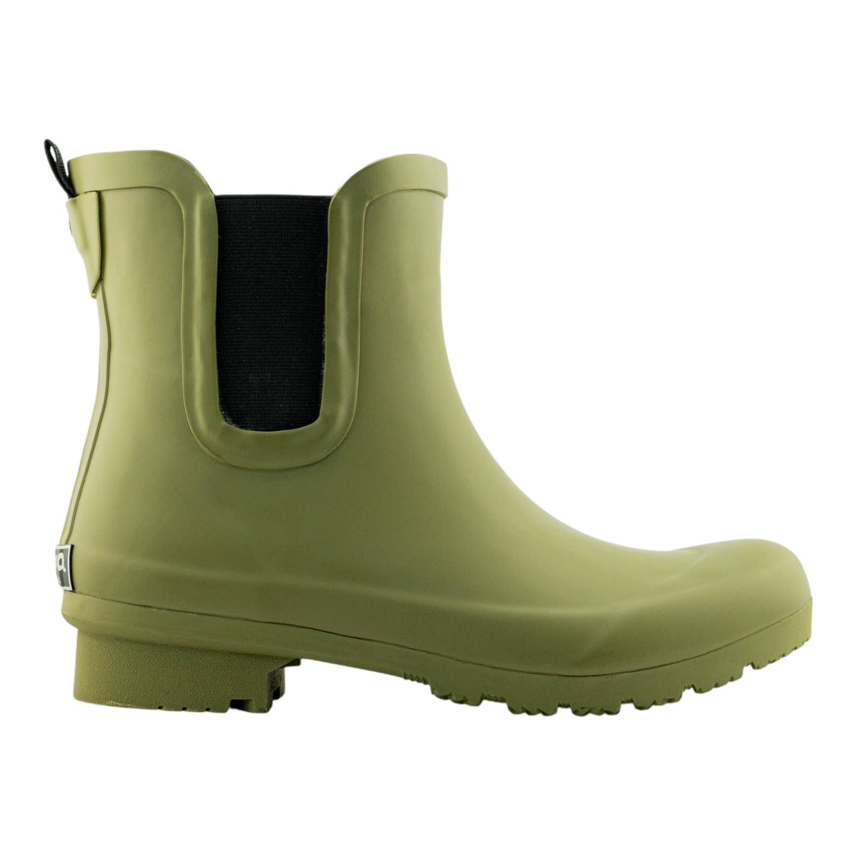 Olive green Chelsea matte ankle rain boots for women by Roma Boots, stylish waterproof footwear with slip-on design.