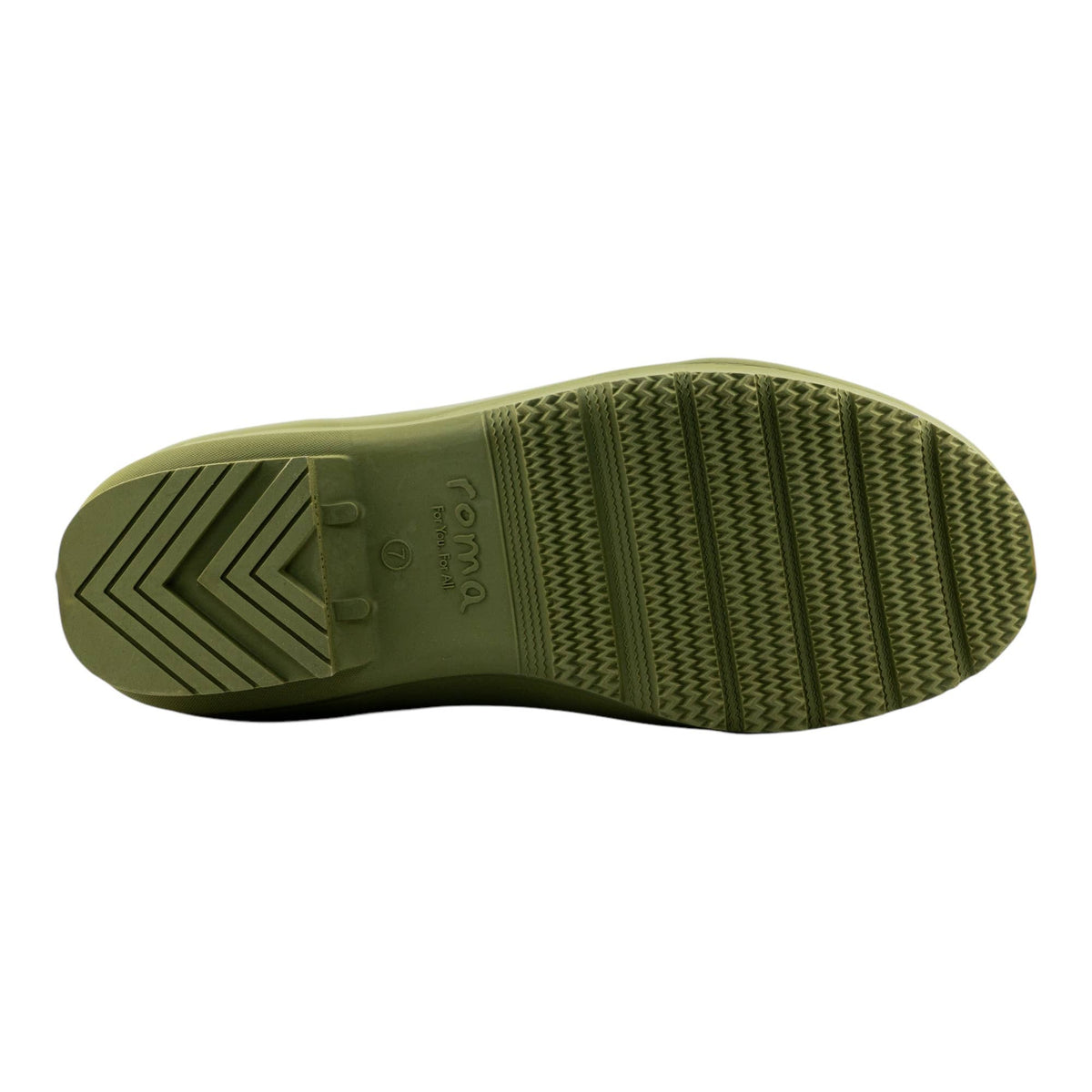 Roma Boots Chelsea matte olive women's ankle rain boots with slip-on design and waterproof matte finish.