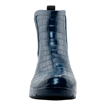 ROMA Boots women's navy croc-embossed Chelsea ankle rain boots