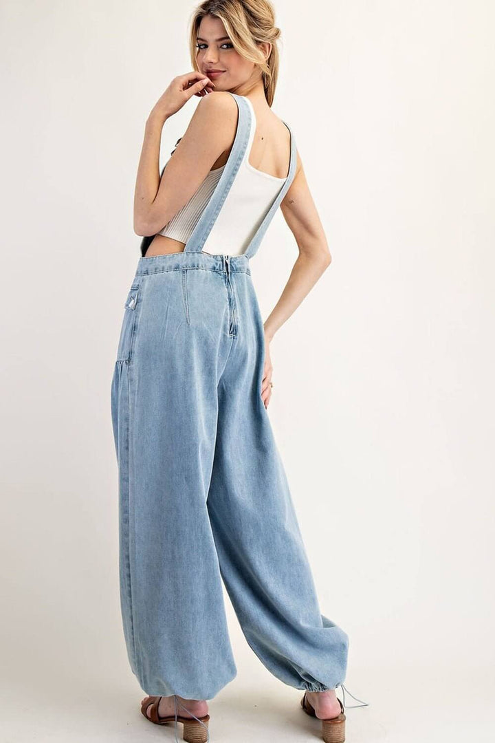 Cinched Denim Flap Pocket Jumpsuit - Cowgirl Charm
