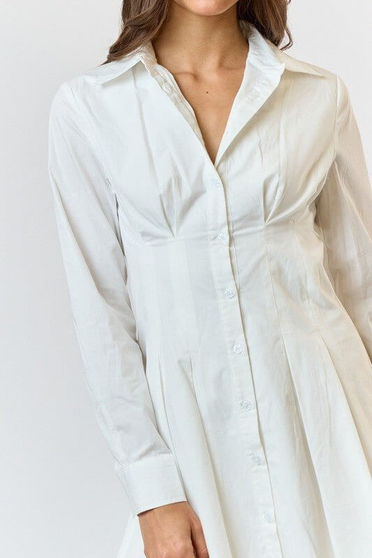 Collared Pintuck Corset Shirt Dress - Cowgirl Charm