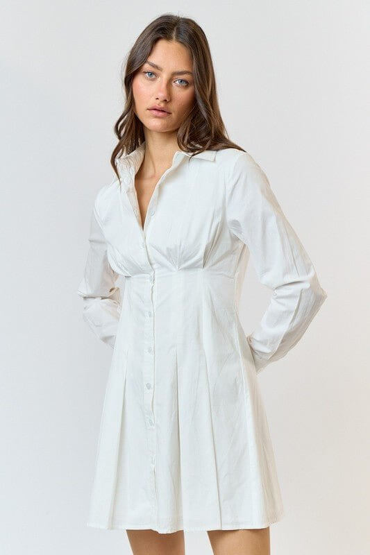 Collared Pintuck Corset Shirt Dress - Cowgirl Charm
