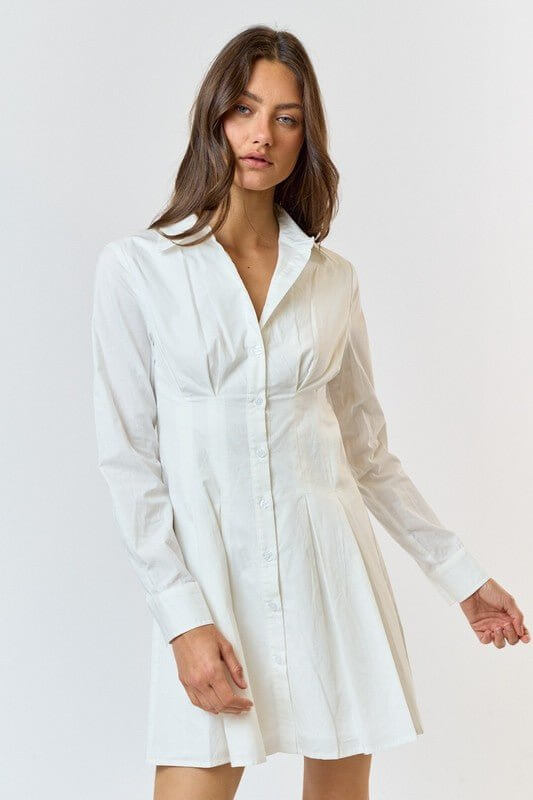 Collared Pintuck Corset Shirt Dress - Cowgirl Charm