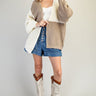 Color Block Chunky Knit Open Cardigan – Taupe & Ivory - Cowgirl Charm