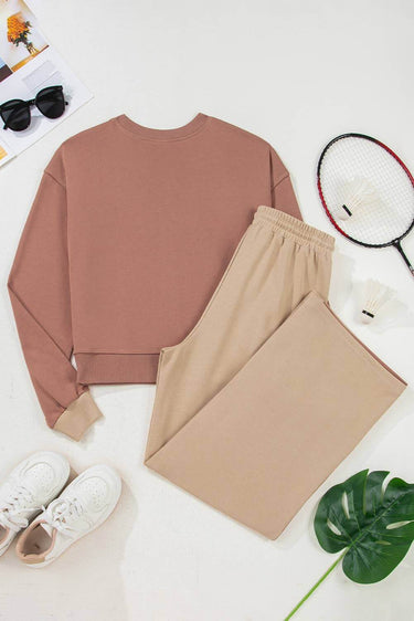 Color Block Drop Shoulder Lace - up High Waist Pants Set - Cowgirl Charm