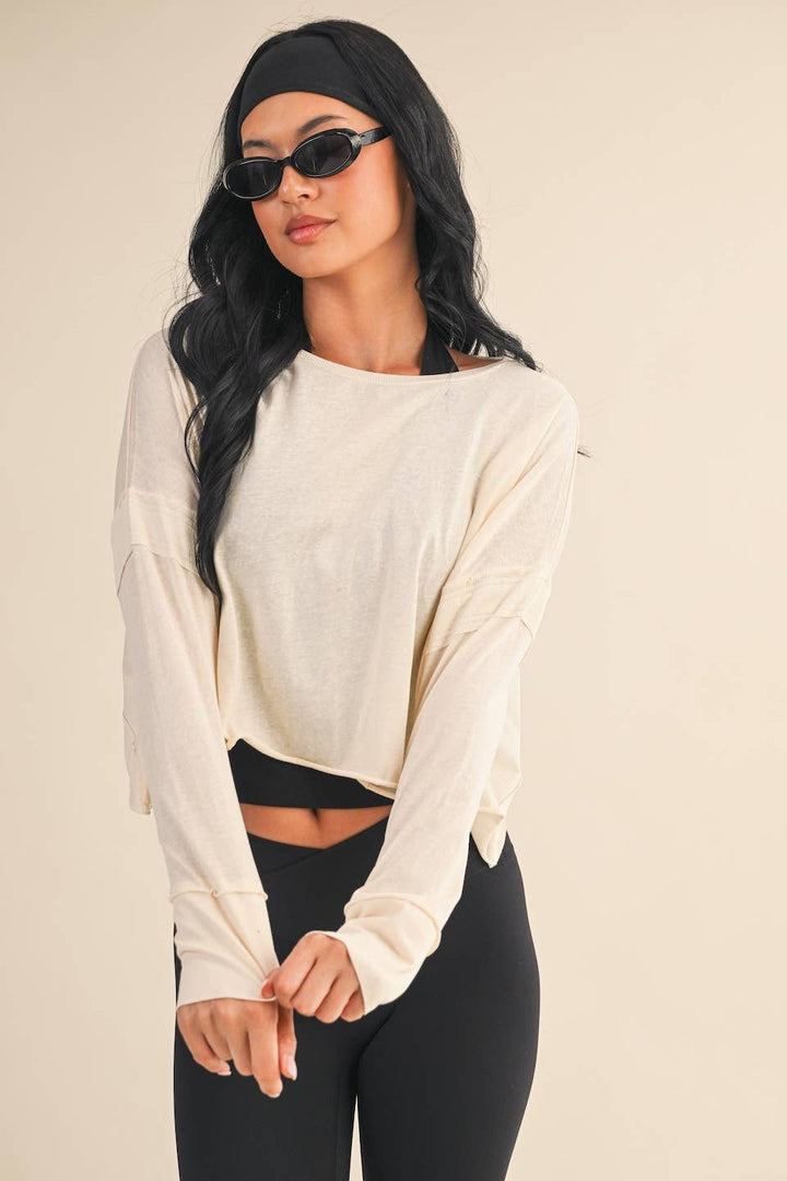 Cotton Slub Cutout Back Long Sleeve Layering Top - Cowgirl Charm
