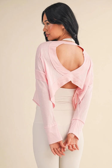 Cotton Slub Cutout Back Long Sleeve Layering Top - Cowgirl Charm