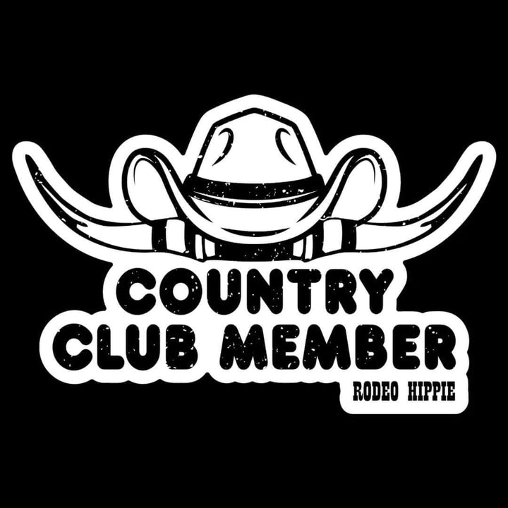 Rodeo Hippie Country Club Member sticker featuring a stylish design, perfect for decorating notebooks, laptops, or personal items.