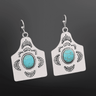 Cow Tag Faux Turquoise Silver Western Earrings - Cowgirl Charm