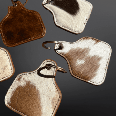 Cow Tag Shaped Leather Cowhide Keychain - Cowgirl Charm