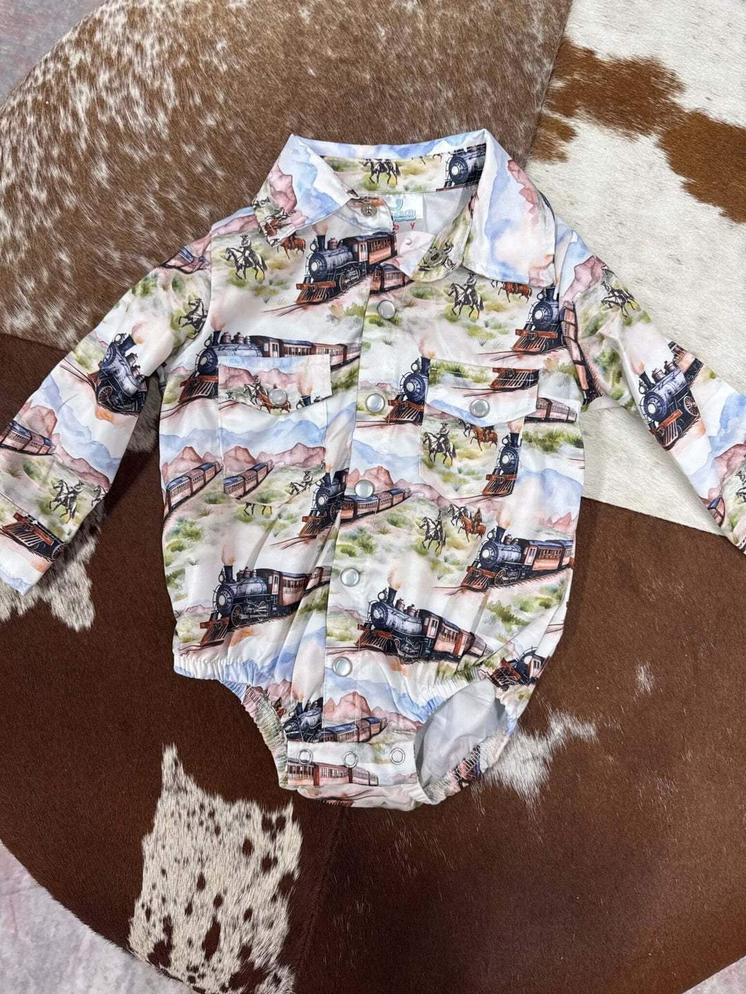 Cowboy Train Pearl Snap Onesie - Cowgirl Charm