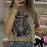 Cowgirl Cropped Graphic T-Shirt Beige - Cowgirl Charm
