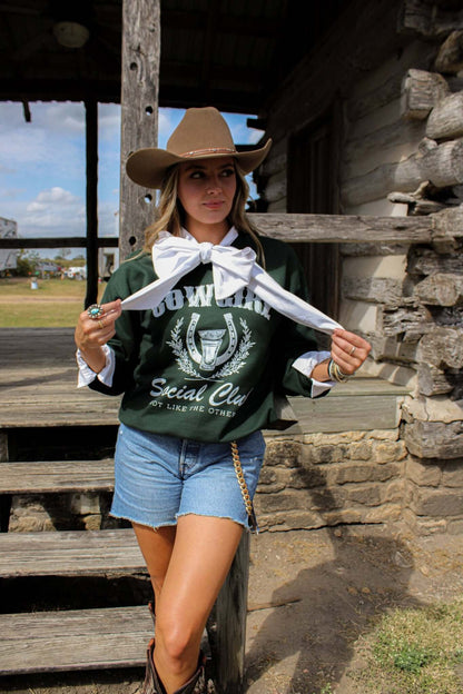 Cream-colored graphic crewneck sweatshirt from Summer Tees featuring a Cowgirl Social Club design on the front.