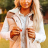 Cream Puffer Vest W Camel Yoke Sherpa Neckline - Cowgirl Charm