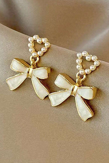 LDC Pearled Heart Shape Bow Knot Dangle Earrings