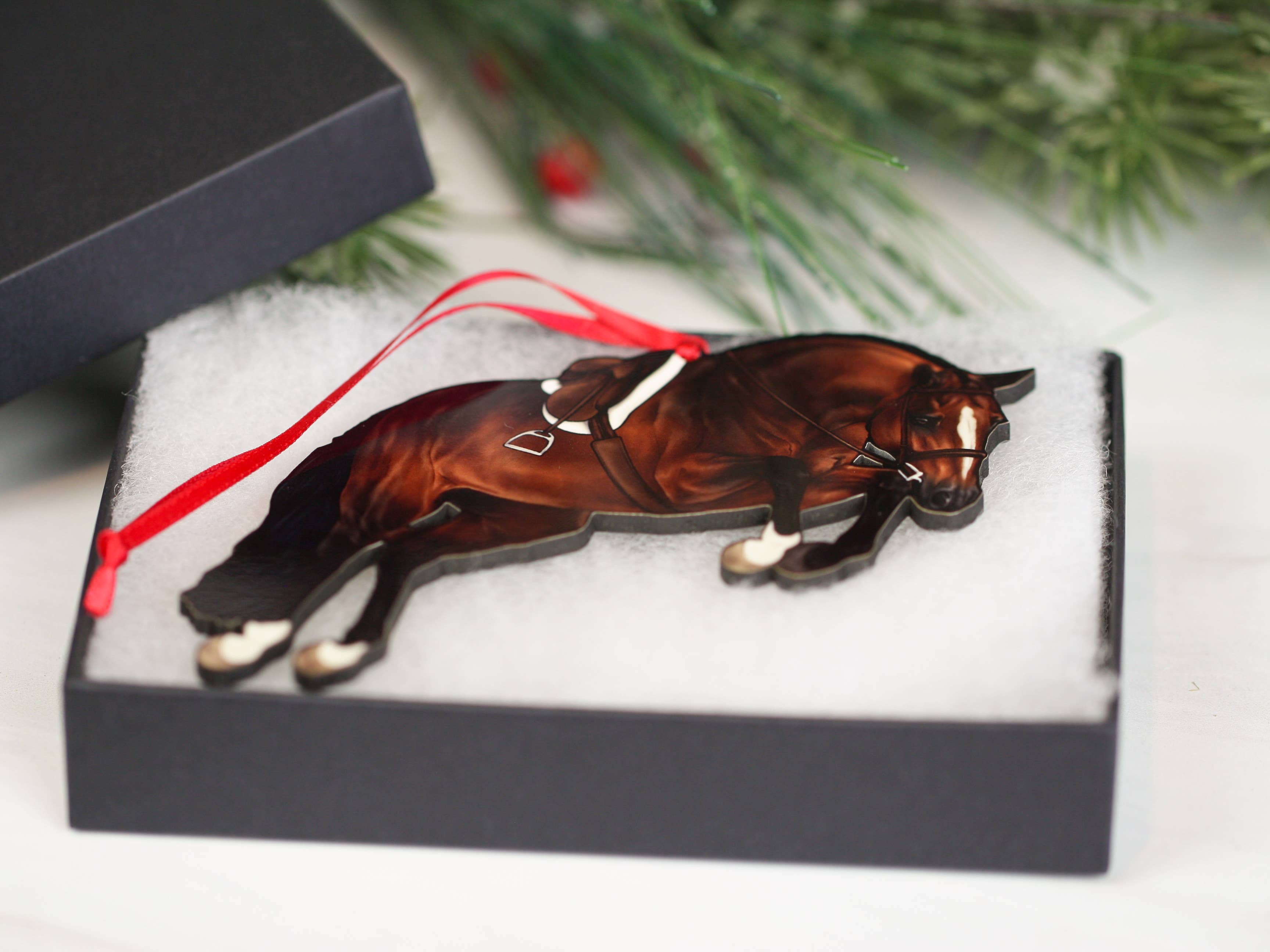 Equestrian Hunter Horse Ornament - Bay Jumping Horse Décor