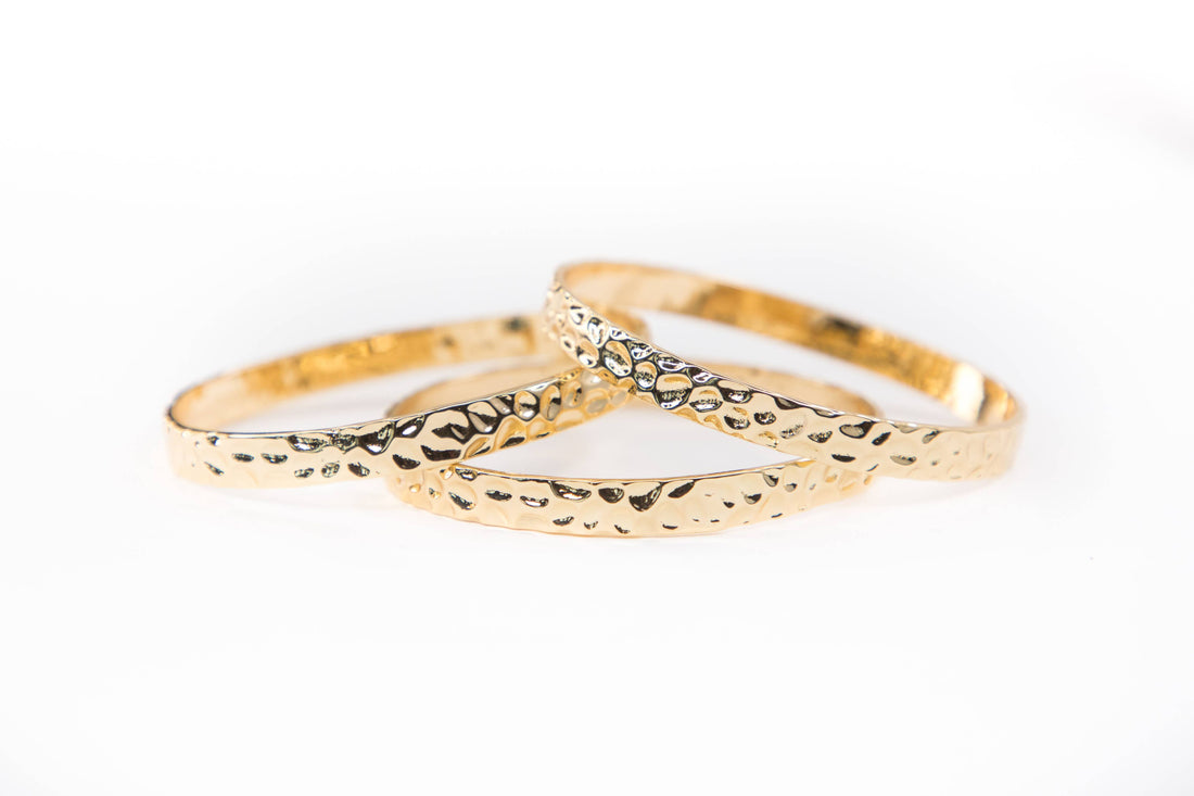 18K Gold Plated 3 Hammered Bangles