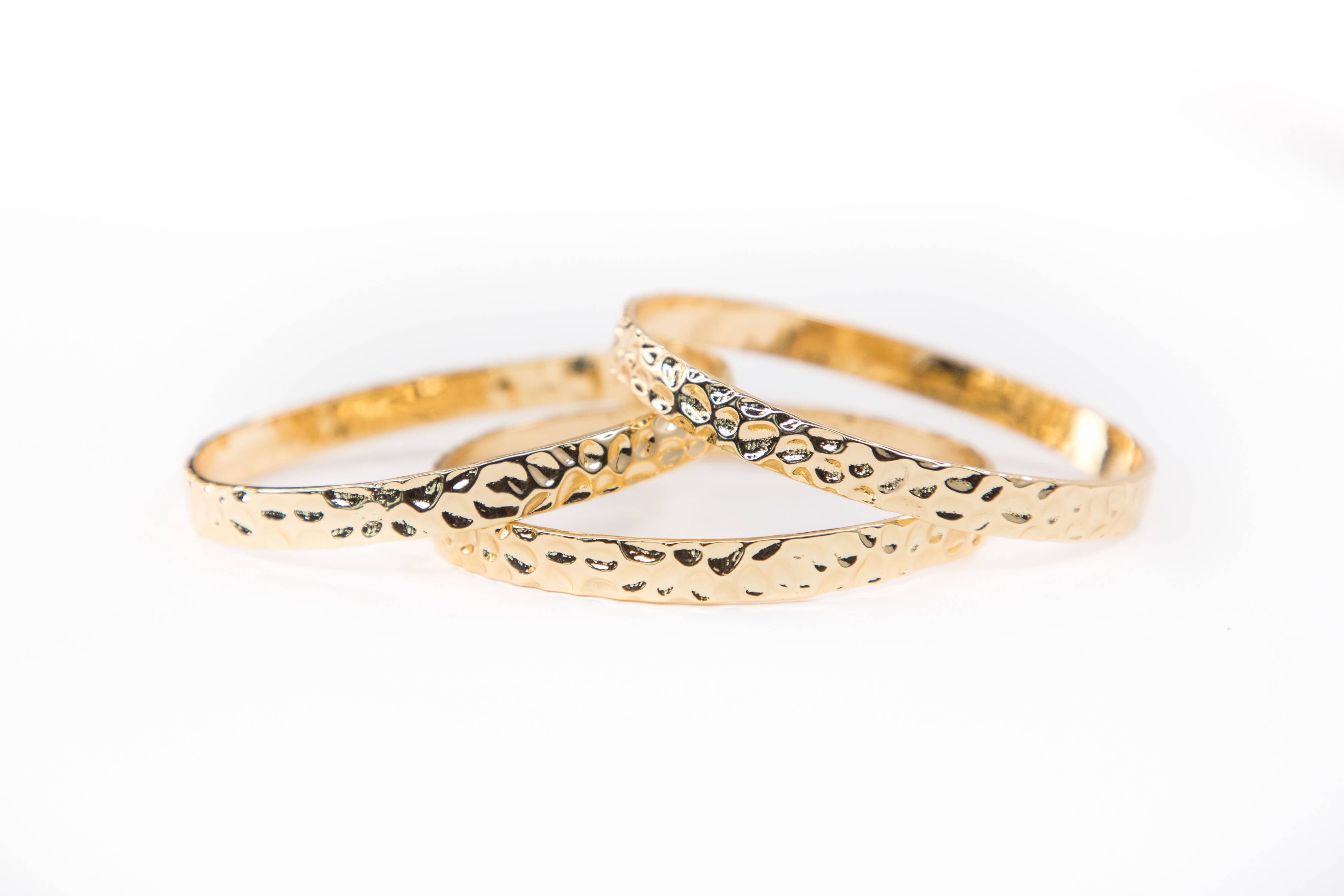 18K Gold Plated 3 Hammered Bangles