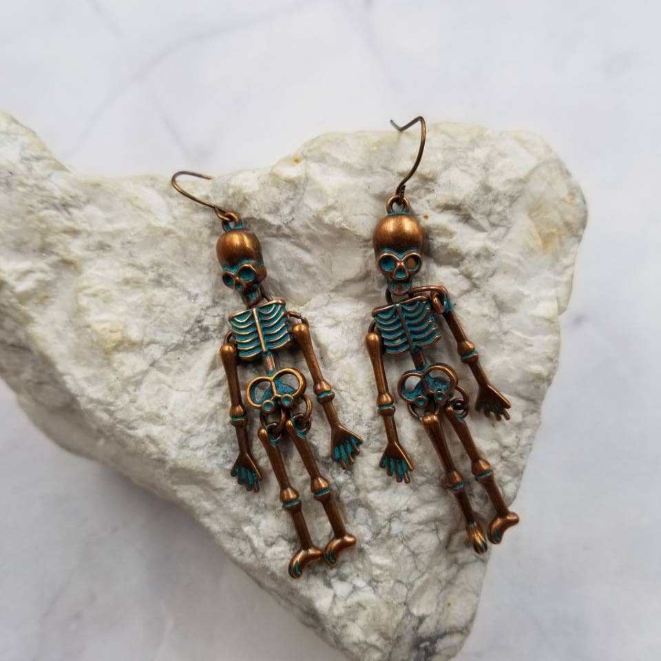 Vintage Goth Skeleton Halloween Earrings