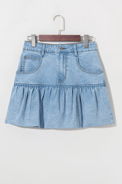 Myosotis Bubble Hem Denim Mini Skirt
