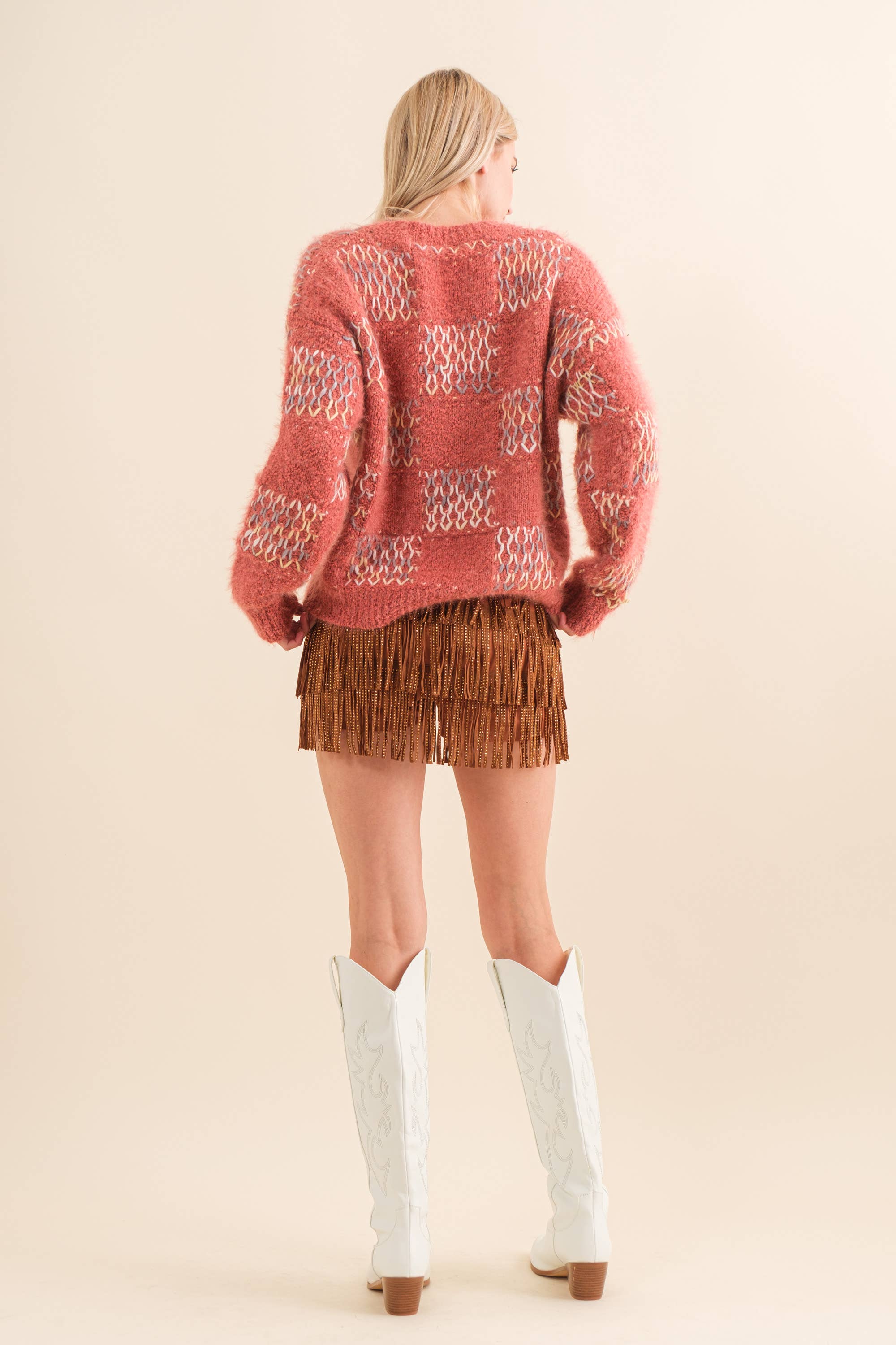 Wide Faux Leather Waist Tiered Fringe Studded Short