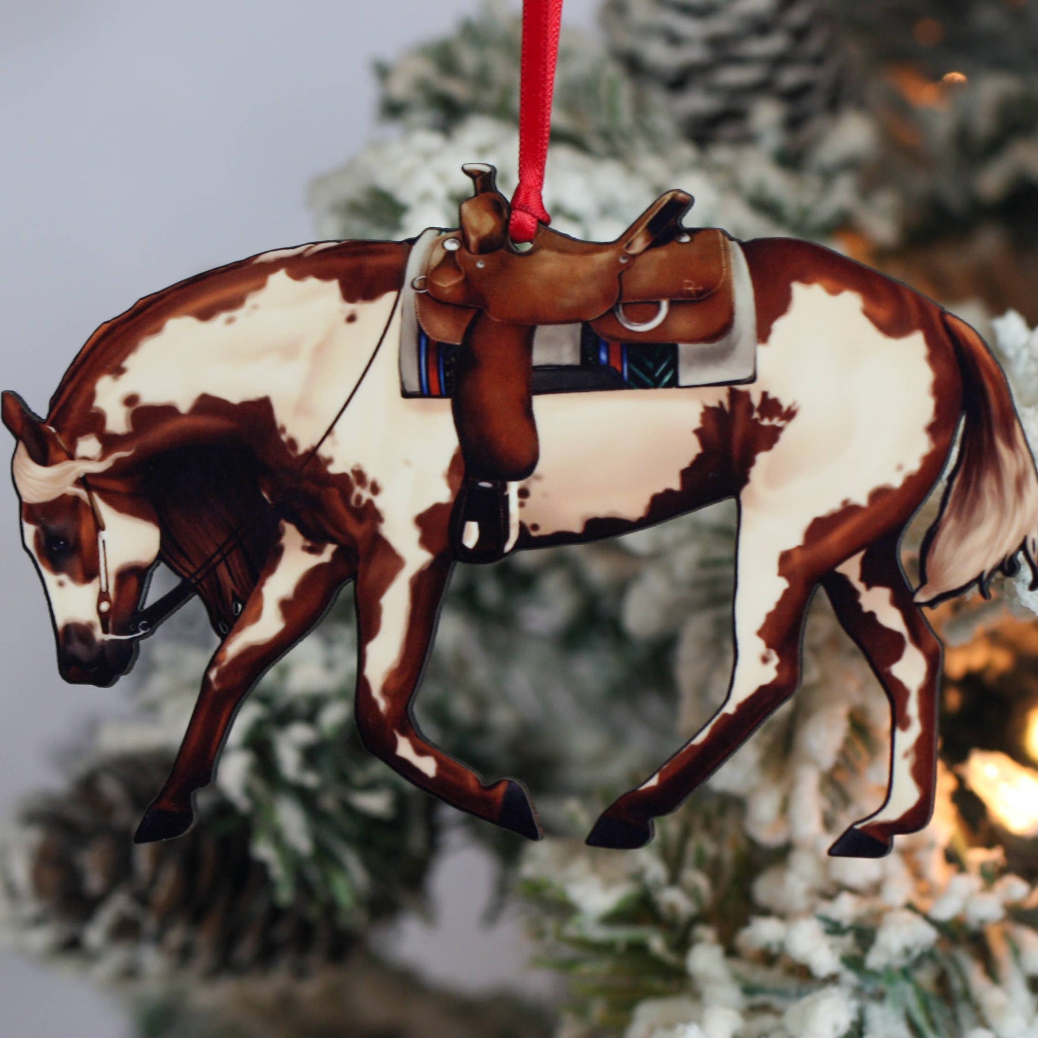 Chestnut Overo Western Riding Ranch Horse Christmas Ornament