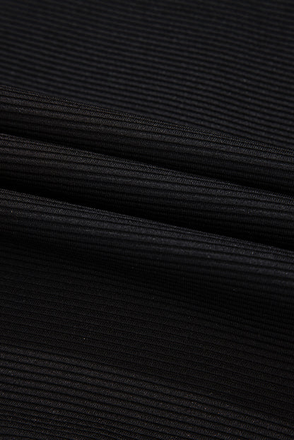 Black Textured Half Zip Kangaroo Pocket Top Drawstring Shorts Set