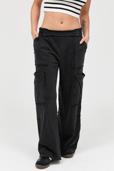 Hyfve Mineral Wash Wide Leg Cargo Pants