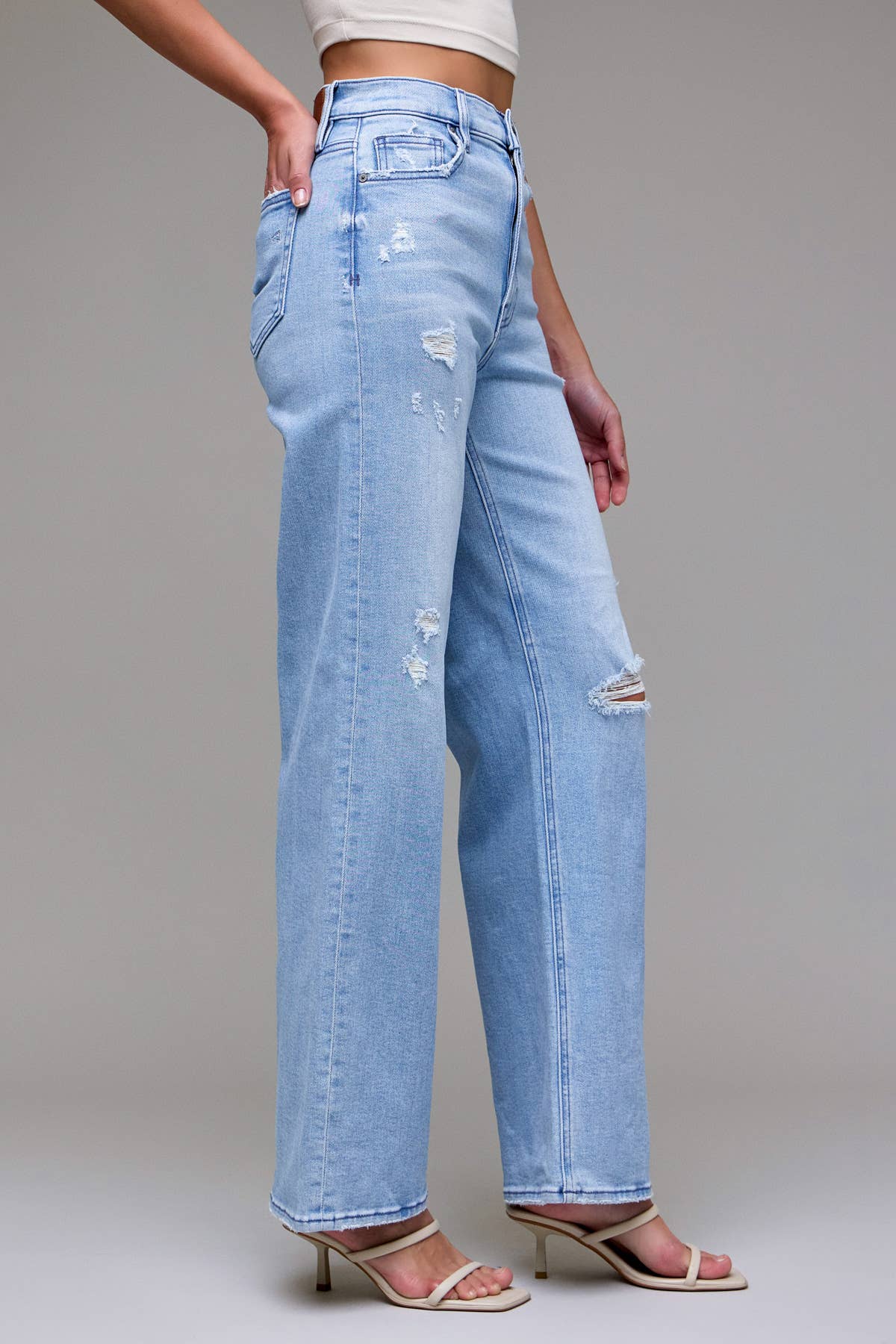 Light Wash Distressed 33" Inseam Dad Jean