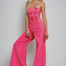 Deep Pink Western Tube Denim Jumpsuit – Wide Leg Mineral Wash Boho Babe - Cowgirl Charm