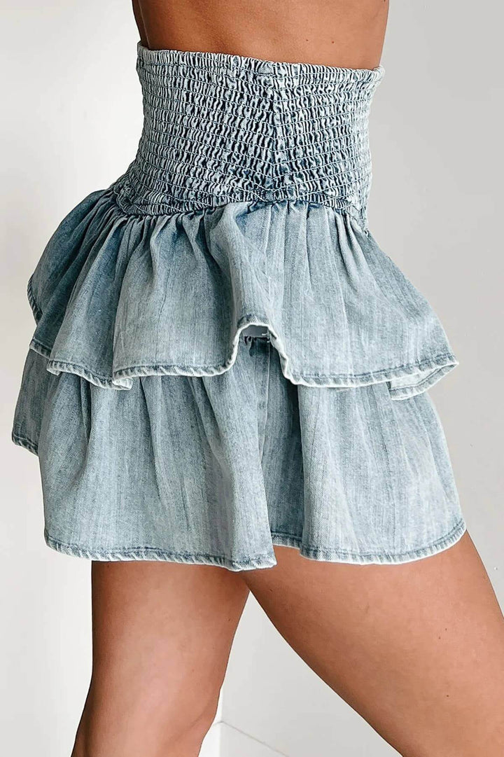 Denim Pleated Mini Skirt - Cowgirl Charm