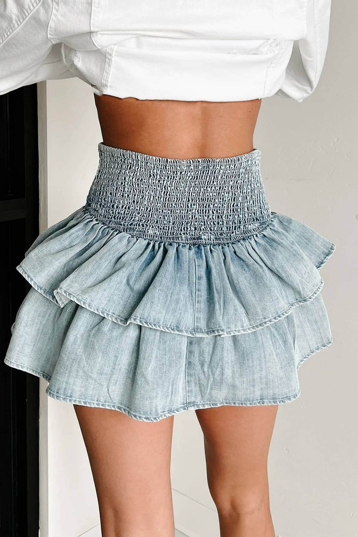 Denim Pleated Mini Skirt - Cowgirl Charm