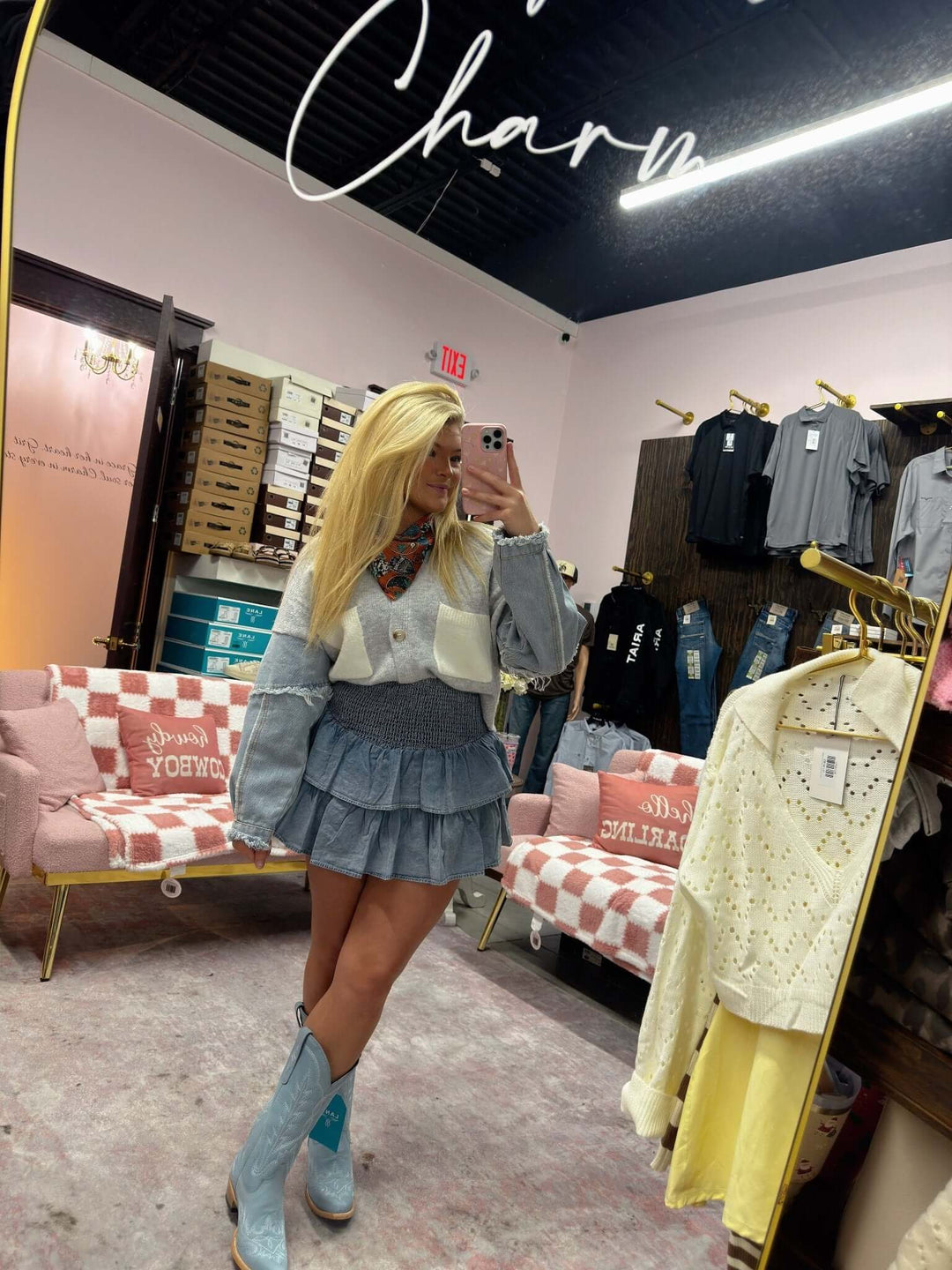 Denim Pleated Mini Skirt - Cowgirl Charm