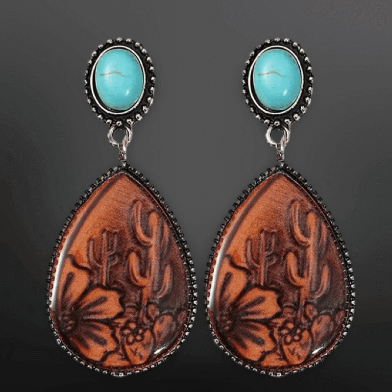 Desert Scape Cactus Western earrings by Westrian International, featuring cactus and desert motifs in a jewelry accessory image.
