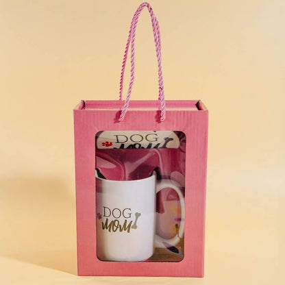 Dog Mom 15 oz ceramic mug with matching coaster set from Anarchy Street, perfect for gift-giving or everyday use.